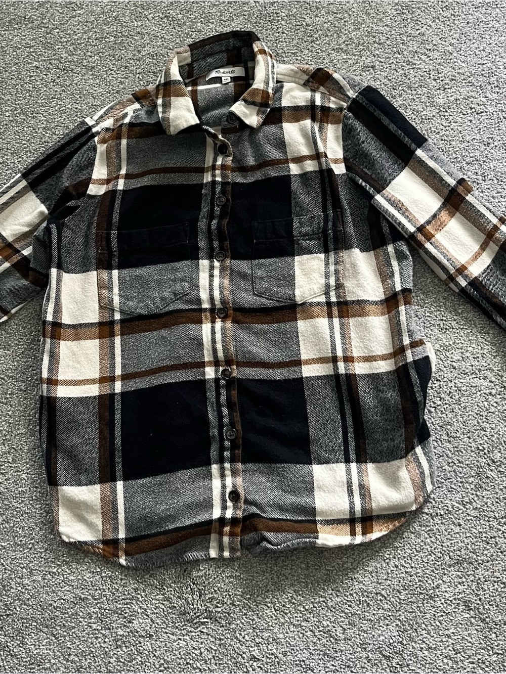 Madewell Plaid Button-Down Shirt in Black, White & Brown